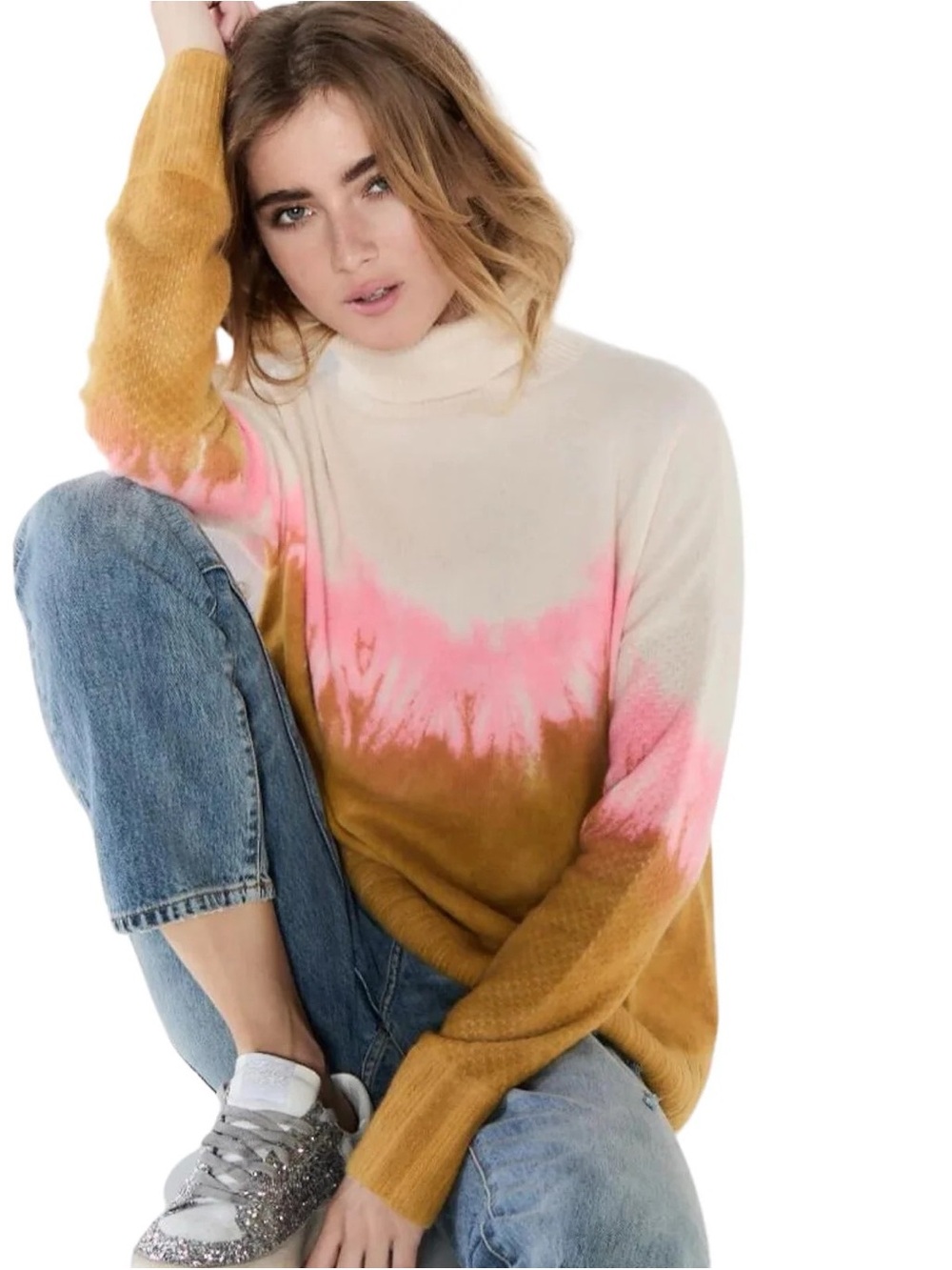 Lisa Todd Great Escape Cashmere Turtleneck Sweater in Frost/Mustard Seed Small